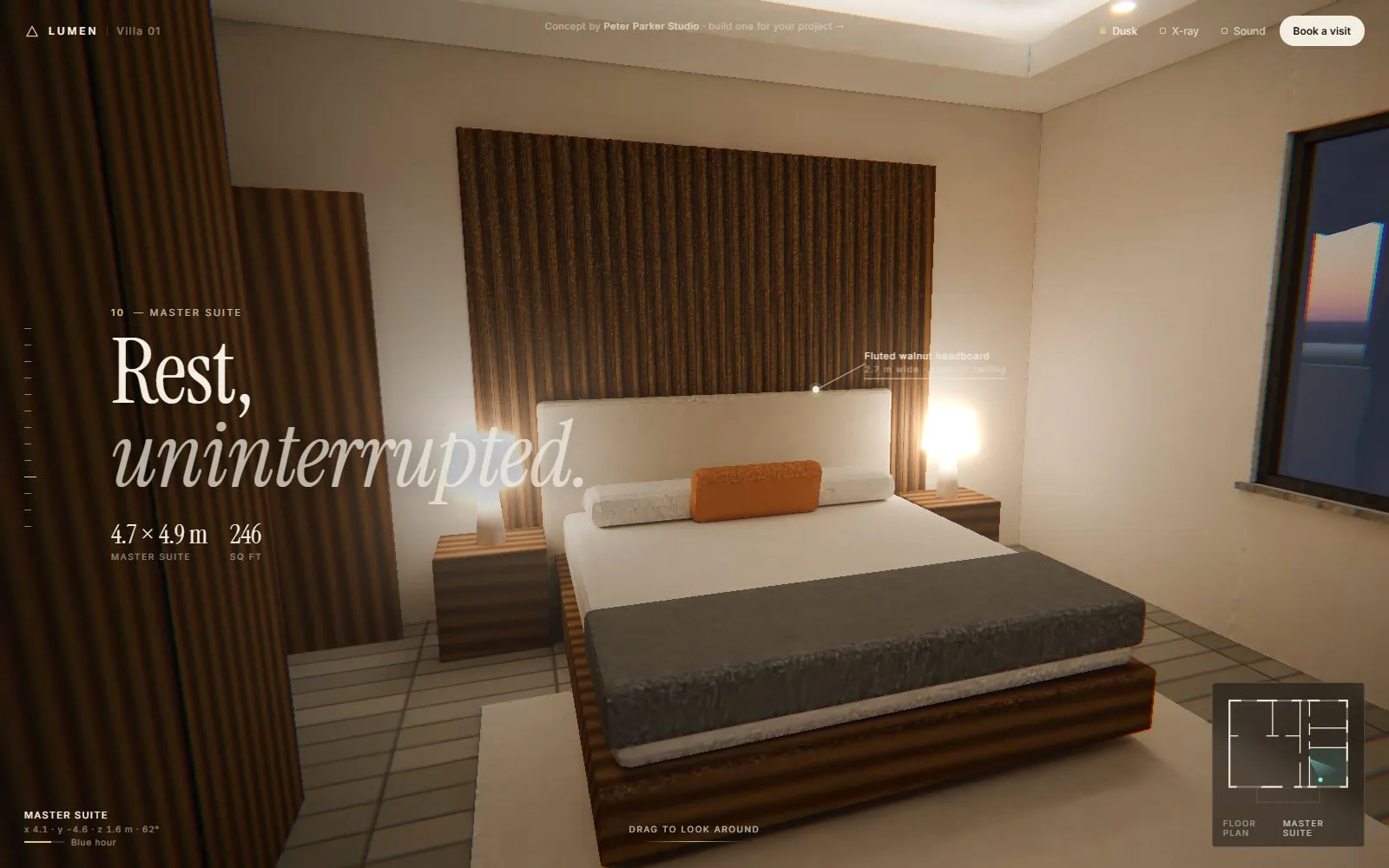 Master suite at dusk