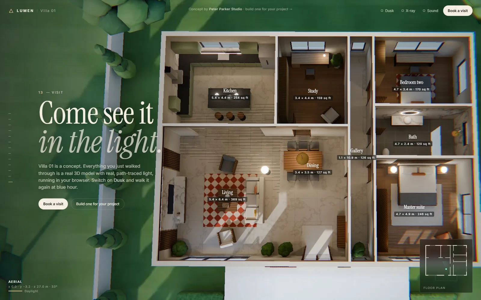 Top-down floor plan with booking